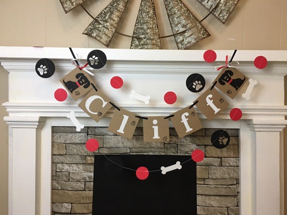 PUPPY DOG Birthday Decorations Child's Name Banner Puppy Pawty Banner Puppy Baby Shower Decor first birthday Puppy Garland Custom Colors Il_570xn