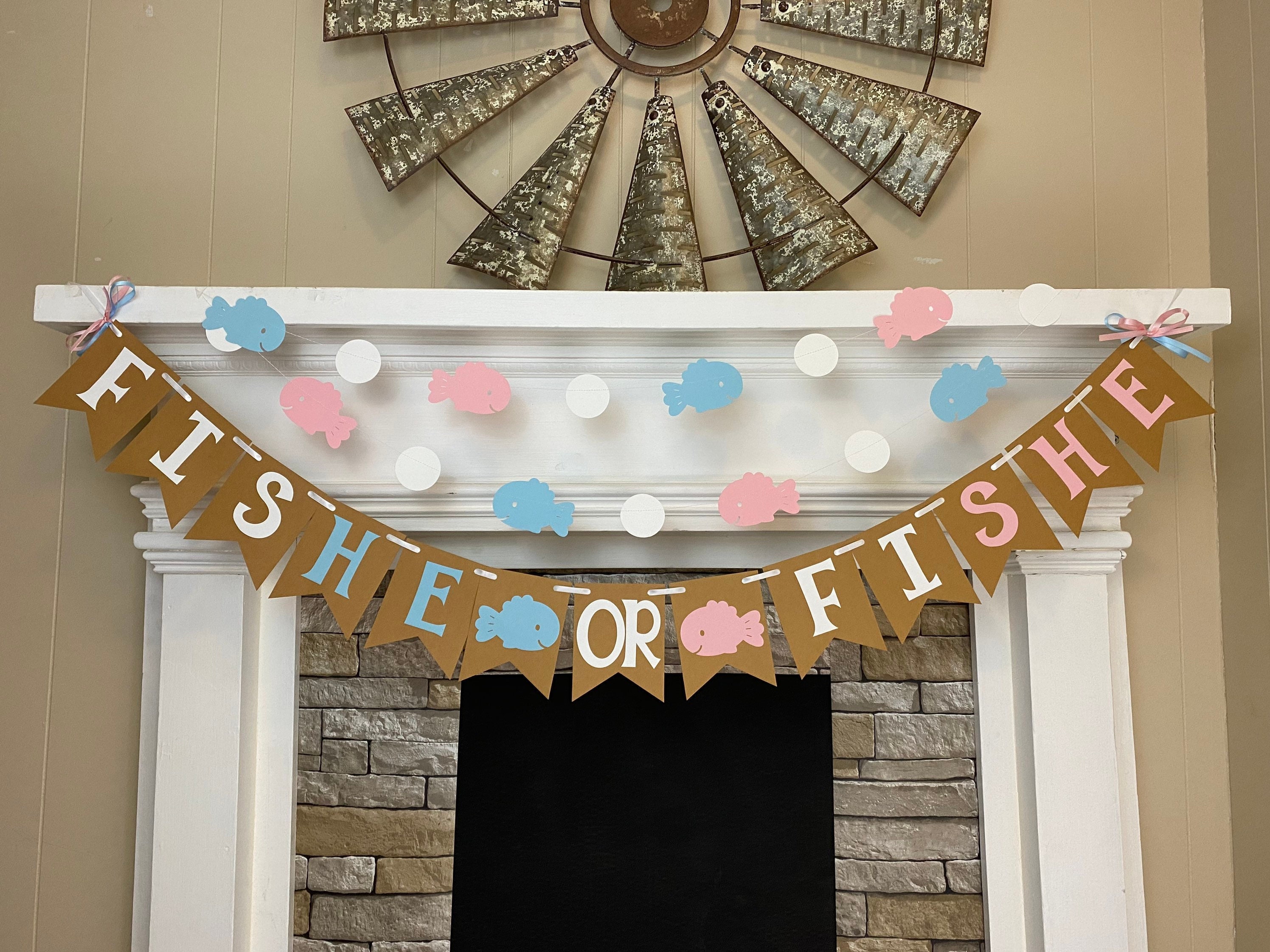 Boy or Girl Fishe or Fishe Gender Reveal Banner Fish Baby Shower Gender  Reveal He or She Pink or Blue Lures or Lace Fish Themed Reveal 