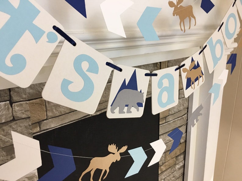 Bear Baby Shower Decorations Adventure It's a Boy Banner Moose Baby ...