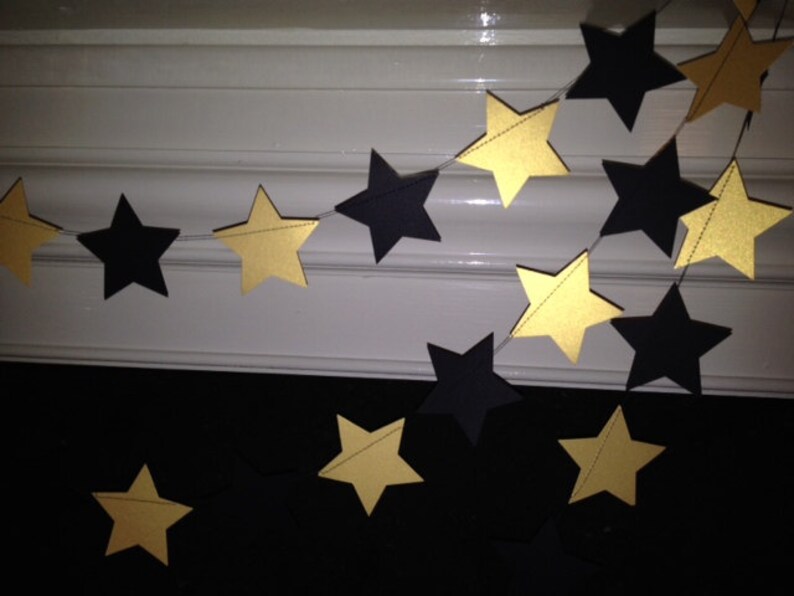 Black and Gold Star Garland New Years Eve Party Decorations Star Banner Birthday Party Decor Bridal Shower Decor/ Custom Color 10ft 