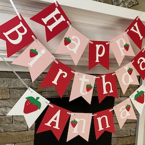 Strawberry First Birthday Decorations Berry First Birthday Happy Birthday Name Banner 1st Birthday 2nd 3rd 4th 5th etc Personalized Banner image 4