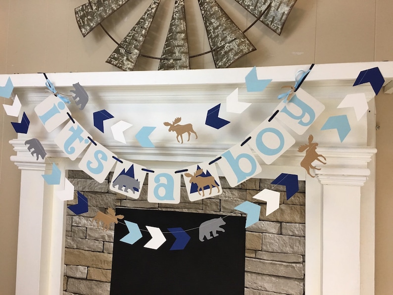 Bear Baby Shower Decorations Adventure It's a Boy Banner Moose Baby ...