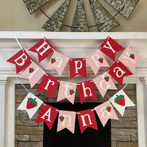 Strawberry First Birthday Decorations Berry First Birthday Happy Birthday Name Banner 1st Birthday 2nd 3rd 4th 5th etc Personalized Banner image 5