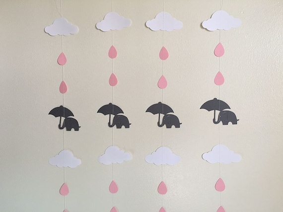 Sprinkle Party Decoration Clouds Raindrops Elephants Paper Garland