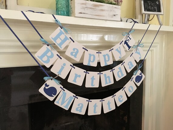 Whale Birthday Banner Birthday Name Banner Preppy Whale Party Nautical 1st 2nd 3rd 4th Birthday I am 1 Whale Party Decorations Custom Colors Il_570xn