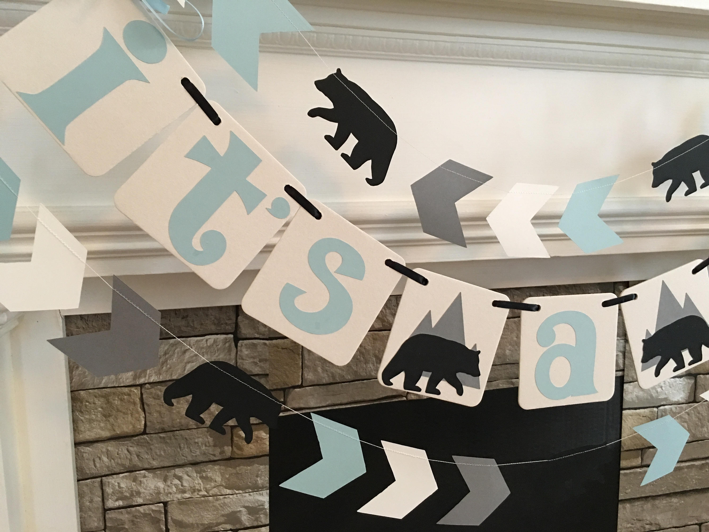 Bear Baby Shower Decorations Adventure It's a Boy Banner Woodland Baby ...