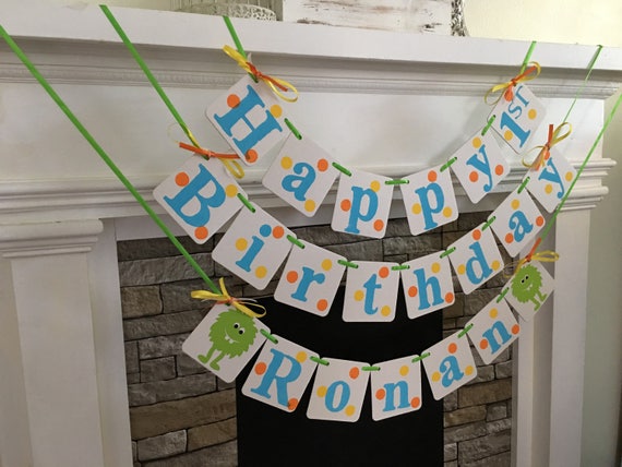 Monster Birthday Banner Monsters Birthday Decorations Happy Birthday Name Banner Birthday Monster 1st Birthday Garland Custom Colors Il_570xn