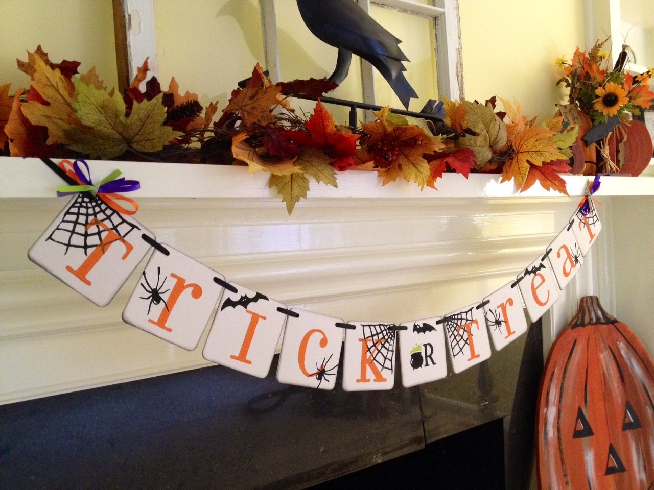 Halloween Decorations Vintage Style Pumpkin Trick Or Treat Banner Retro Garland