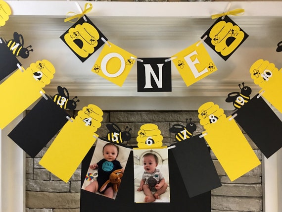 Happy Bee Day Bee First Birthday Decoration Bee Banner Bee 12 Month Photo Banner Bee 1st Year Photo Banner Fun To Bee ONE High Chair Banner Il_570xn