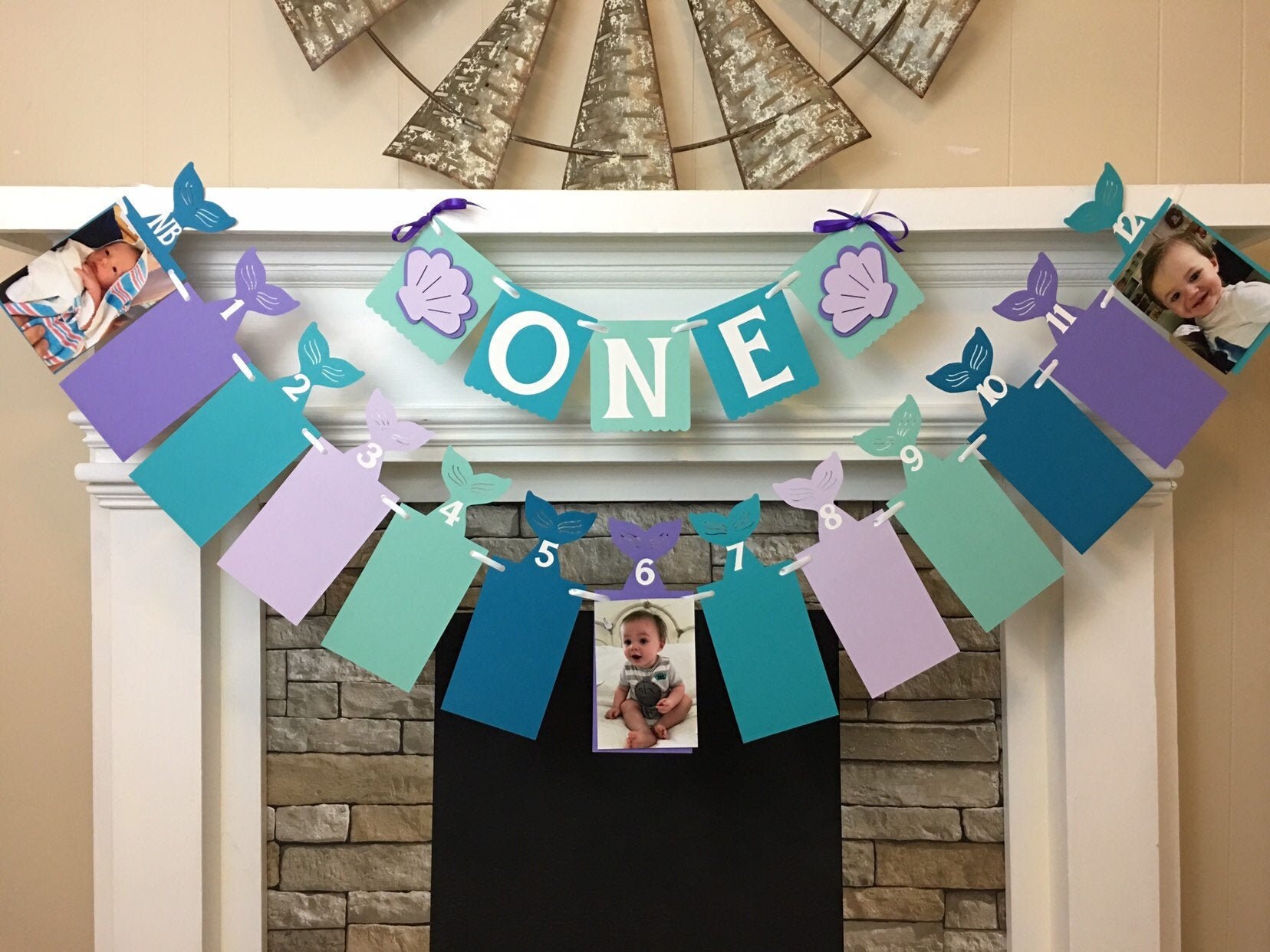 Mermaid 1st Birthday Photo Banner - Newborn To 12 Months Baby Girl Decorations