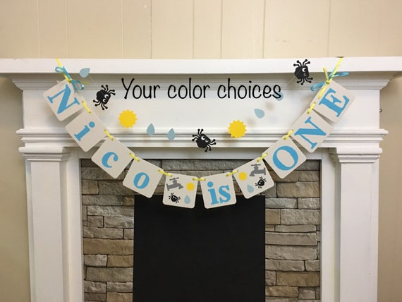 Itsy Bitsy Spider First Birthday Banner Itsy Bitsy Spider Birthday Decorations 2nd 3rd 4th Itsy Bitsy Spider Party Garland CUSTOM COLORS Il_570xn