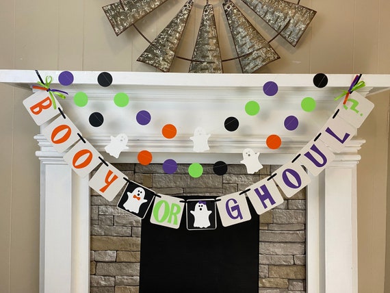 Booy or Ghoul Halloween Gender Reveal Banner Ghost Baby Shower Decorations Halloween Baby Shower Banner Boy or Girl Blue Pink Custom Colors Il_570xn