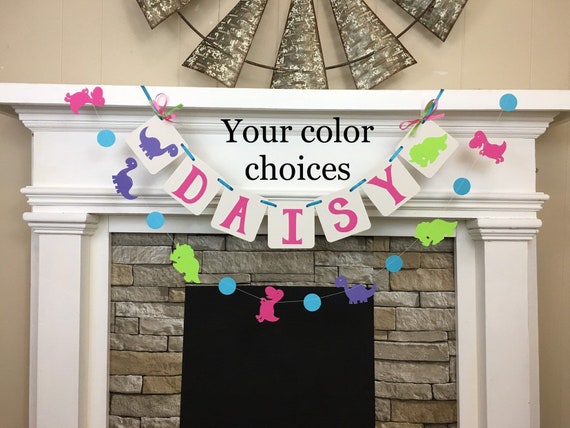 Girl Dinosaur Birthday Banner Child S Name Banner Dinosaur Baby