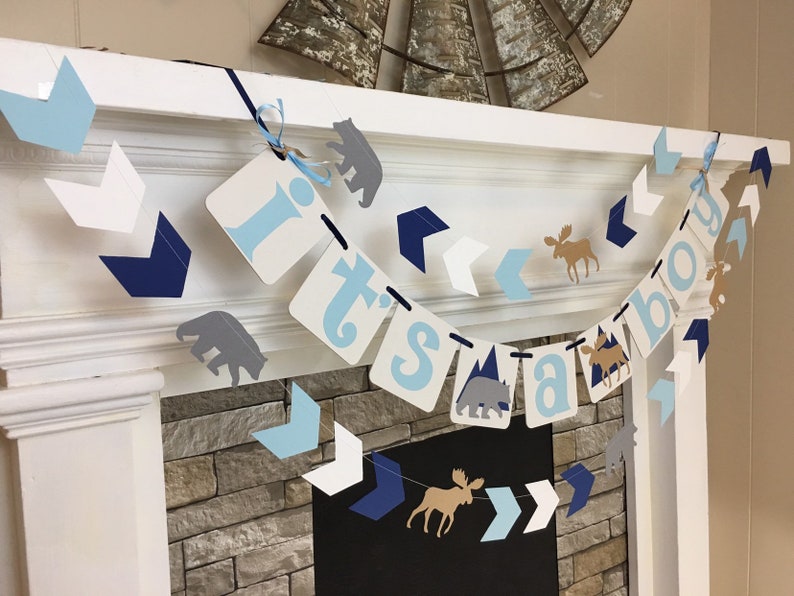 Bear Baby Shower Decorations Adventure It's a Boy Banner Moose Baby ...