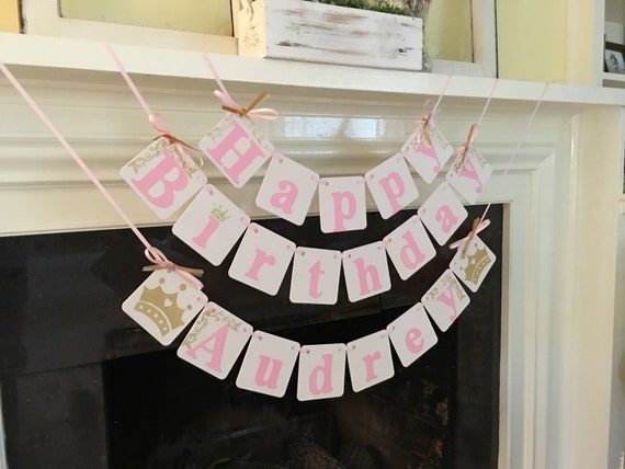 Princess Birthday Banner HAPPY BIRTHDAY Garland 1st Birthday Party Decoration Princess Party Decorations  Name Custom 2nd , 3rd etc Colors