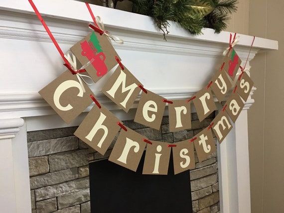 Christmas Banner MERRY CHRISTMAS banner Vintage Truck Holiday Decorations Christmas Decorations Christmas Garland Vintage Christmas Il_570xn