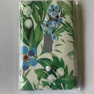 decoupaged lightswitch cover, bluebells blueberries flowers