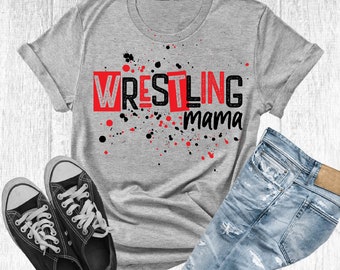 Wrestling Mom Red Black Paint Splatter Digital Download PNG Sublimation