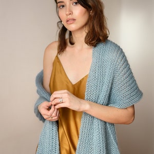 Mohair Wrap Scarf, Hand Knit in Kid Mohair, Extra Long and Warm, Super Soft Blanket Scarf, Pastel Winter Womens Scarf, Mohair Luxury Wool