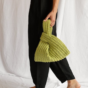 Raffia Knot Bag in Ocean, Crochet Raffia Handbag, Summer Wrist Bag, Minimal Straw Bag, Handcrafted Pouch Purse The Raffia Knot Bag image 5