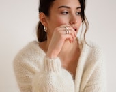 Mohair Bomber Cardigan, off White Hand Knit, Chunky Knit Mohair Bomber Cardigan, off White Hand Knit, Chunky Knit