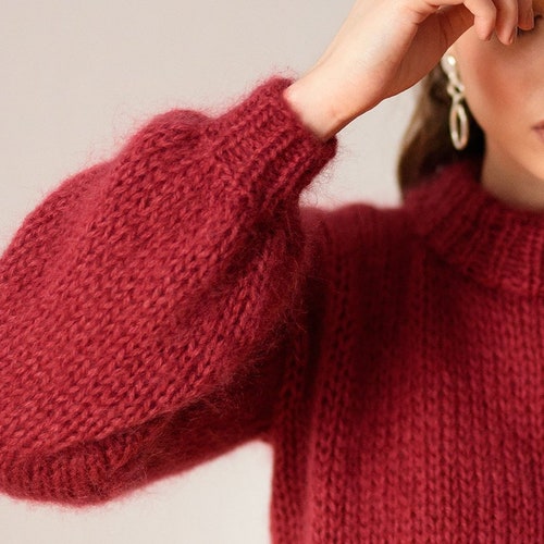 Chunky Mohair Sweater Hand Knit 