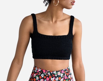 Square Neck Crop Top, Minimal Knit Top, Cropped Yoga Top, Hand