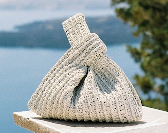 Raffia Knoten Tasche in Perle, gehäkelte Raffia Handtasche, Sommer Handgelenk Tasche, Minimale Strohtasche, handgefertigte Beutel Geldbörse — Die Raffia Knoten Tasche
