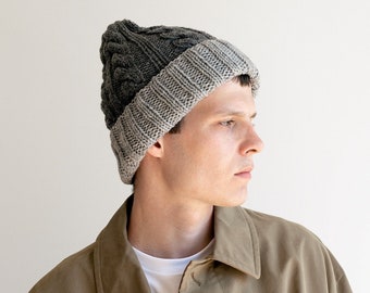 Benutzerdefinierte Herren Beanie, Color Block Beanie, Herren Strickmütze, anpassbare Mütze, Geschenk für ihn, zweifarbige Beanie, Herren Wintermütze