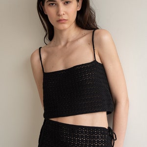 Crochet Lace Top, Square Neck, Delicate Open Stitch, Spaghetti Straps, Minimal Crochet, Cropped Relaxed Boxy Fit — The Ida Crochet Top