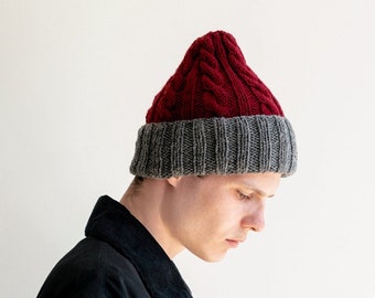 Bonnet pour homme personnalisé, bonnet de bloc de couleur, chapeau en tricot pour homme, chapeau personnalisable, cadeau pour lui, bonnet bicolore, chapeau d’hiver pour homme