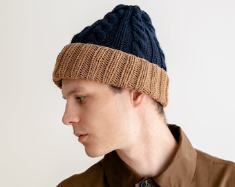 Gorro de hombre personalizado, gorro de bloque de color, gorro de punto para hombre, gorro personalizable, regalo para él, gorro de dos tonos, gorro de invierno para hombre