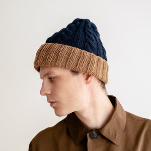 Benutzerdefinierte Herren Beanie, Color Block Beanie, Herren Strickmütze, anpassbare Mütze, Geschenk für ihn, zweifarbige Beanie, Herren Wintermütze Bild 1