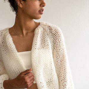 Airy Mohair Bomber — Hand Knit Mohair Cardigan, Raglan Balloon Sleeves,  Loose Knit Soft Mohair, Luxurious Lightweight Open Front Cardigan