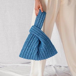 Raffia Knot Bag in Ocean, Crochet Raffia Handbag, Summer Wrist Bag, Minimal Straw Bag, Handcrafted Pouch Purse The Raffia Knot Bag Ocean