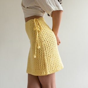 Crochet Summer Skirt, Minimal Crochet, Mini Lace Skirt, Delicate Open Stitch, Adjustable Waist  —  The Ossa Crochet Skirt