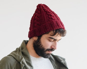 Mens Beanie Hat in Burgundy, Slouchy Winter Hat, Boyfriend Beanie, Rolled up Beanie, Customizable Beanie, Gifts for Him, Made to Order