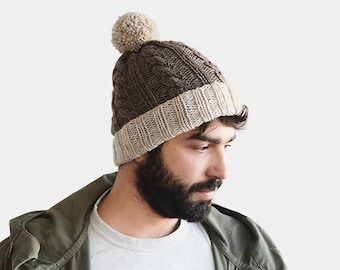 Bonnet pour homme personnalisé, bonnet de bloc de couleur, chapeau en tricot pour homme, chapeau personnalisable, bonnet bicolore, chapeau bobble personnalisé chapeau d’hiver pour homme