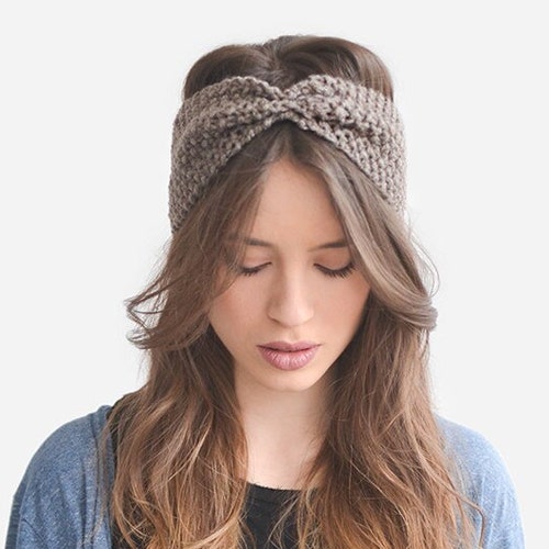 Hand Knit Headband in Light Brown Custom Ear Warmer Womens | Etsy