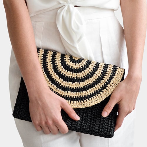 Striped Raffia Clutch Straw Summer Bag Raffia Clutch Etsy