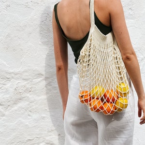 Français Market Bag, Crochet Market Bag, Cotton Net Bag, Handmade Eco Tote, Mesh Bag, Quality Shopping Bag, Off White, Farmers Market Bag image 9