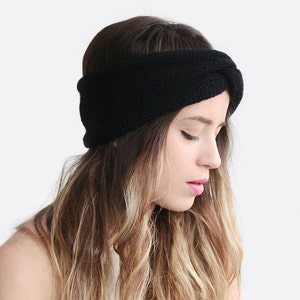 Hand Knit Turban in Black, Chunky Knit Turban, Wool Headwrap, Winter Headband, Black Turban, Warm Womens Turband 14. Total Black