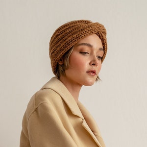 Hand Knit Turban in Caramel, Chunky Rib Turban, Warm Womens Turband, Custom Color Turban, Winter Headband 03. Copper / Caramel