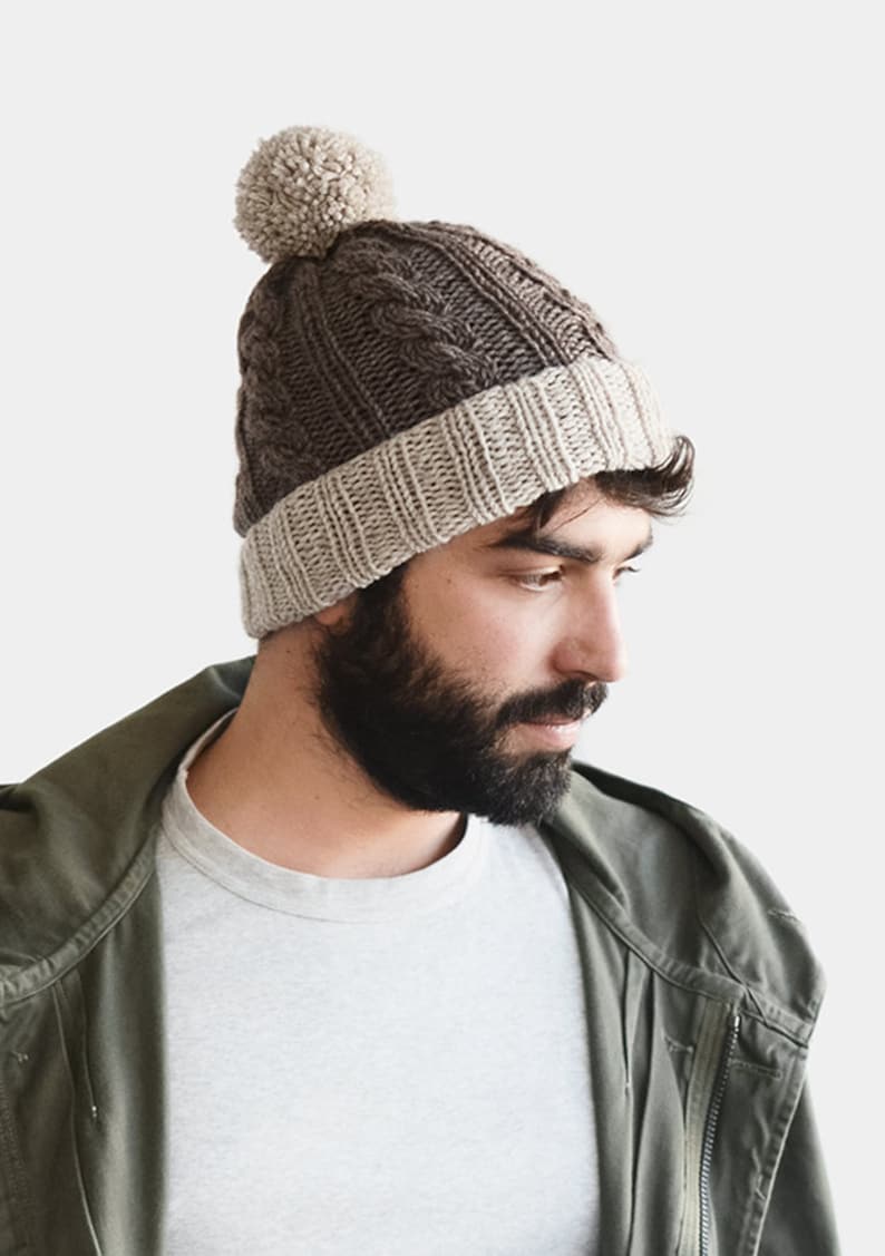 Mens Beanie Hat in Dark Blue Slouchy Winter Hat Men Pompom Etsy