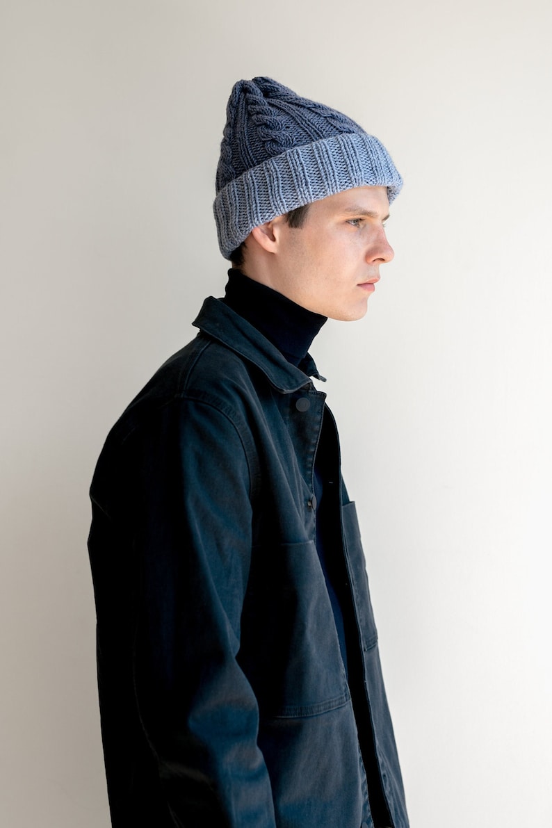 Benutzerdefinierte Herren Beanie, Color Block Beanie, Herren Strickmütze, anpassbare Mütze, Geschenk für ihn, zweifarbige Beanie, Herren Wintermütze Bild 4