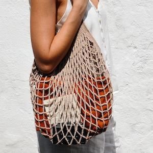 French Market Bag, Crochet Market Bag, Cotton Net Bag, Handmade Eco Tote, Mesh Bag, Quality Shopping Bag, Off White, Farmers Market Bag image 4