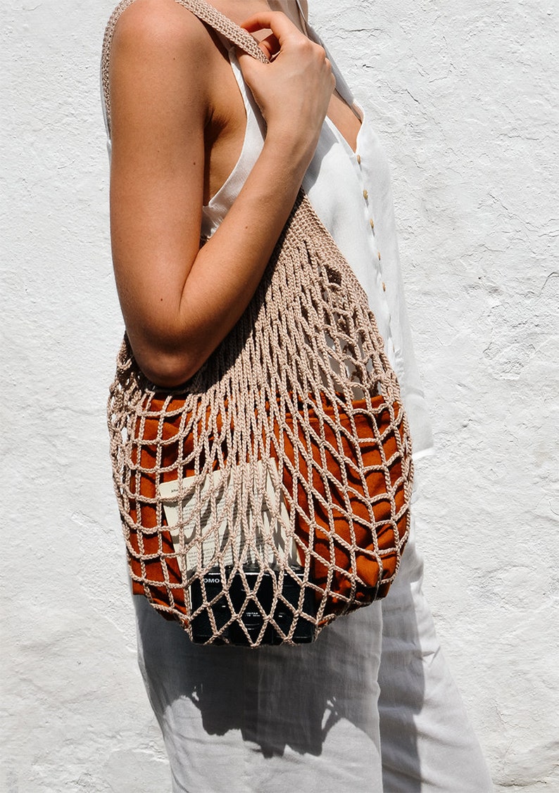 Crochet Market Bag, Black Cotton Net Bag, French Market Bag, Handmade Eco Tote, Farmers Market Bag, Shopper Bag, Quality Shopping Bag image 3
