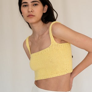 Square Neck Crop Top, Minimal Knit Top, Cropped Yoga Top, Hand Knit, Square Neckline,Sports Knit Bra, Fitted Cotton Bralette in Terra Cotta 06. Sunshine Yellow