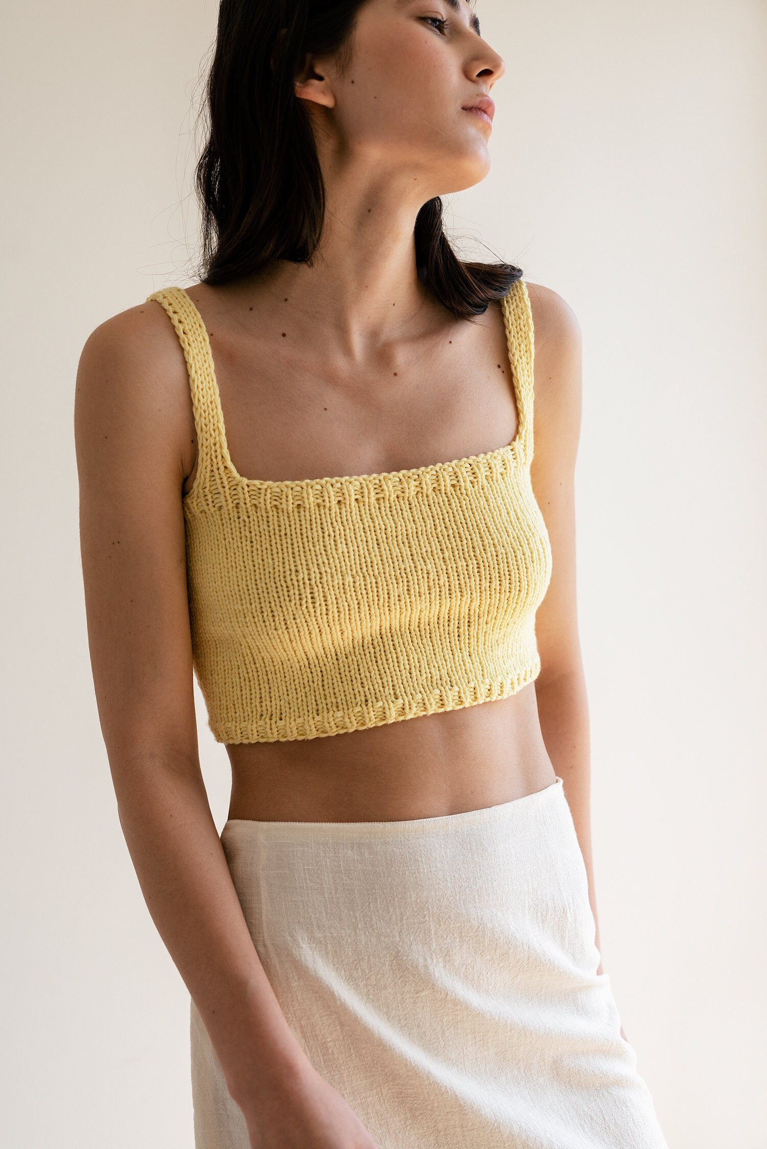 Square Neck Crop Top Minimal Knit Top Cropped Yoga Top Hand - Etsy Singapore