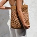 Raffia Net Bag in Tan, Crochet Raffia Tote, Summer Tote Bag, Straw Mesh Bag, Handcrafted Tote, Net Shoulder Bag